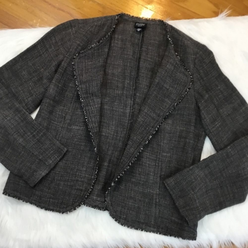 Eileen Fisher Dark Gray Tweed Open Blazer